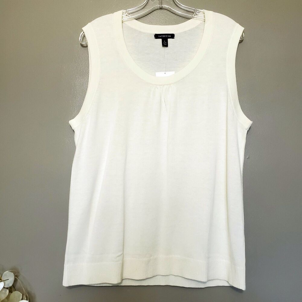 Lands' End Sleeveless Knit Top Womens Size Large 14/16 Cream Cotton Blend